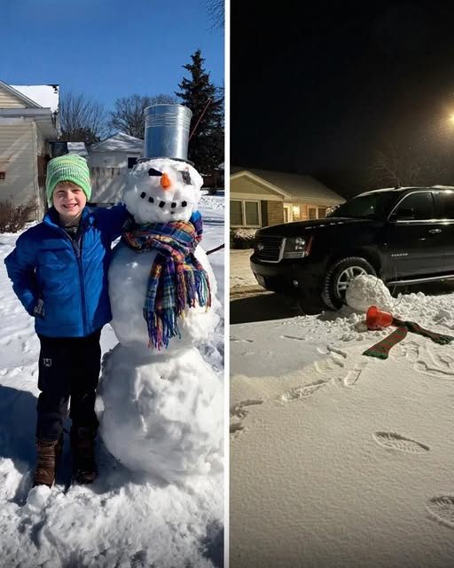Min son byggde en snögubbe, vår granne körde över den med sin bil – det som hände sedan chockerade mig