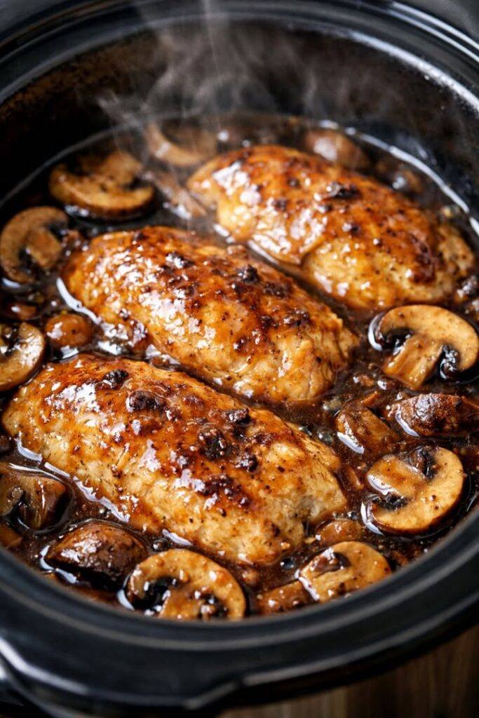 4-ingredienser kyckling Marsala med champinjoner i slow cooker
