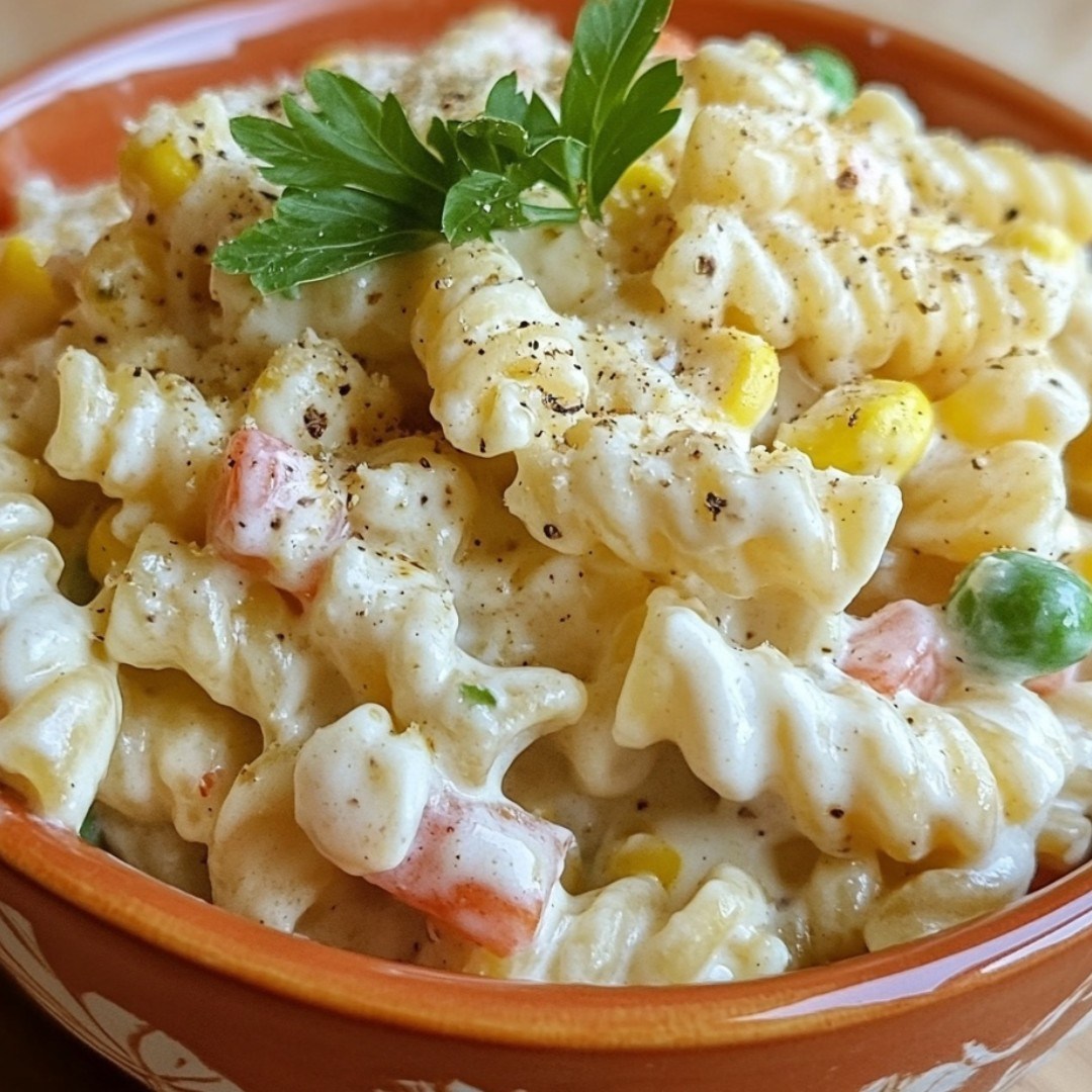 Krämig pastasallad med grönsaker