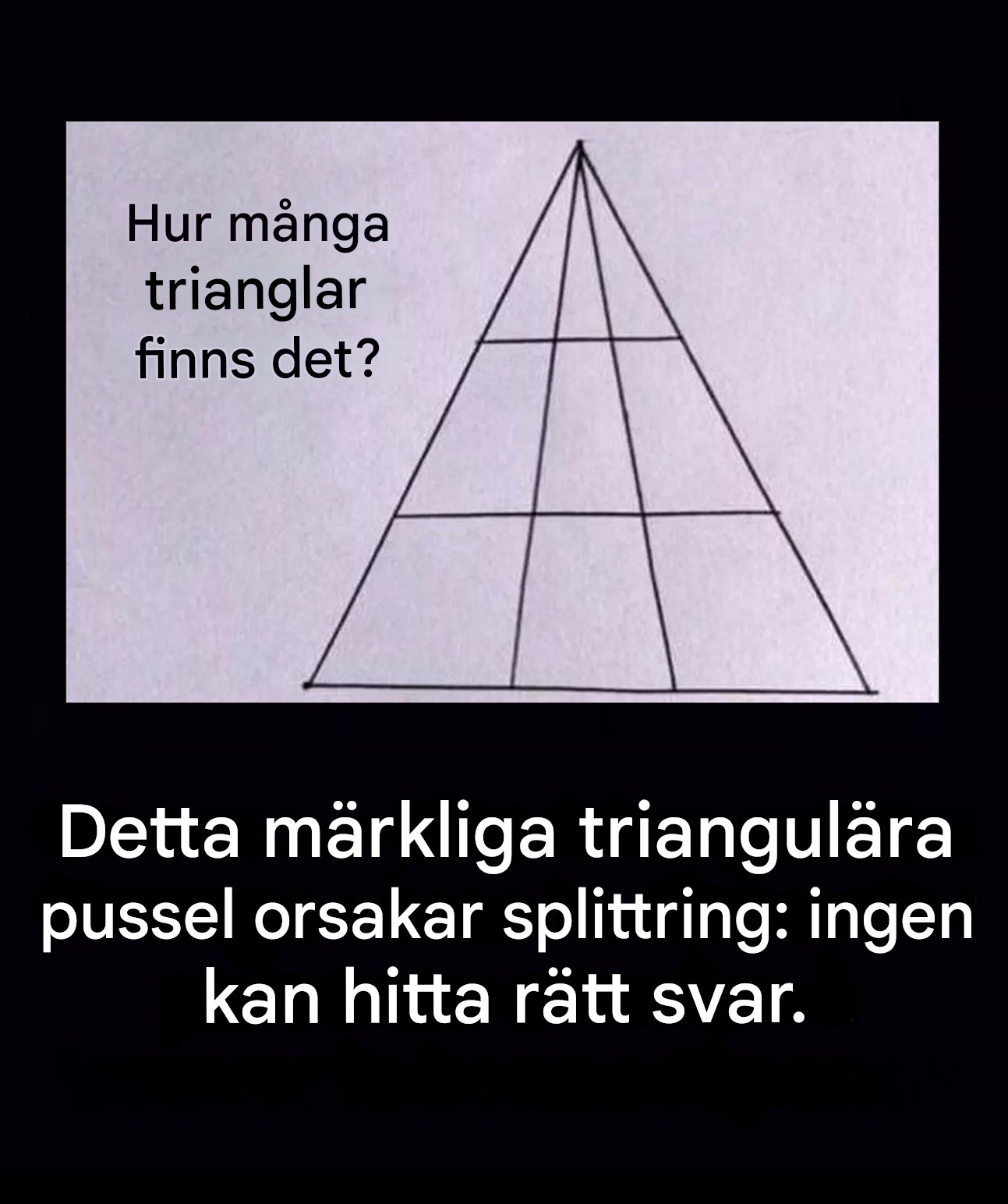 Vi har tillbringat hela dagen med att diskutera det här triangulära pusslet. Och du, kan du lösa det?