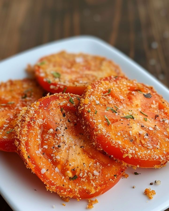 Friterade röda tomater är en härlig variant av den sydstatsklassikern, friterade gröna tomater. Perfekt när dina trädgårdstomater börjar mogna snabbare än du kan plocka dem. Denna rätt ger en touch av sötma och en härligt mör konsistens, vilket gör dem lika tröstande och mättande. Kanske är det en familjesammankomst, en söndagsmåltid eller kanske letar du helt enkelt efter ett nytt sätt att njuta av din trädgårdsskörd. Friterade röda tomater erbjuder den där mogna, saftiga smaken med ett krispigt yttre som alla, även de kräsnaste småätarna, kan uppskatta.