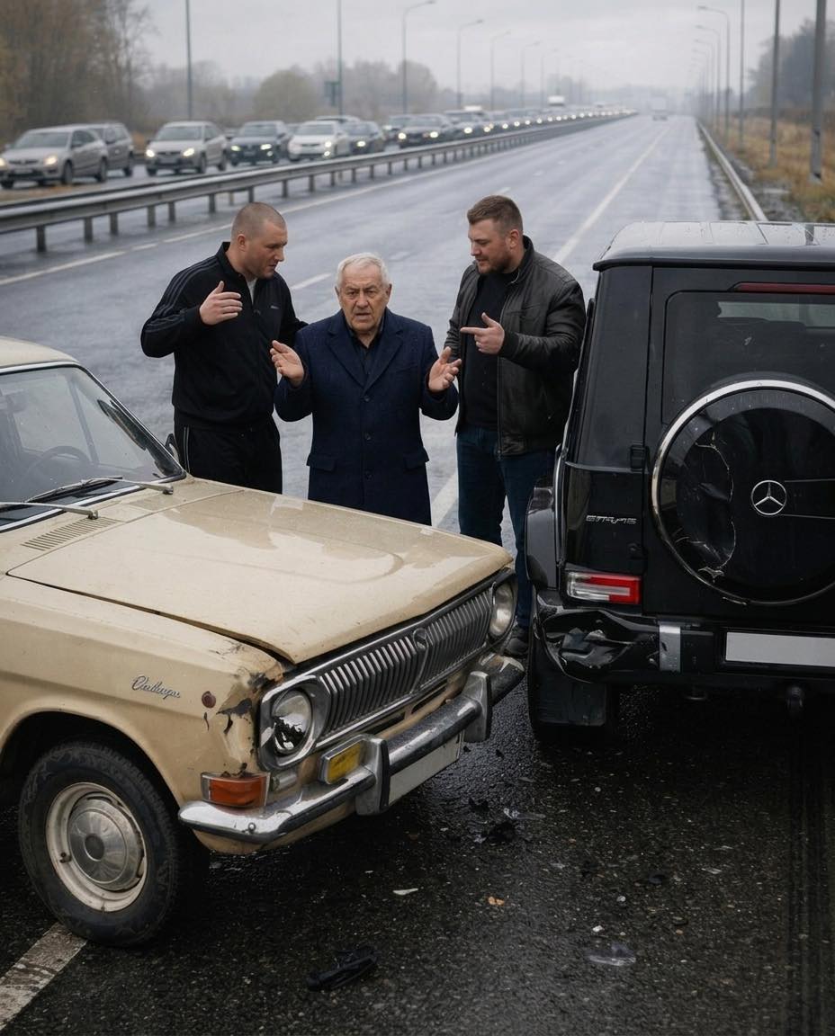På motorvägen skar huliganer av en äldre man, orsakade avsiktligt en olycka, och krävde sedan pengar för “skadan”: de hade ingen aning om vem den här äldre mannen var eller vad som skulle hända med dem om några minuter.