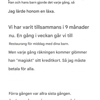 Min partner glömmer alltid sin plånbok när vi går ut och äter middag.